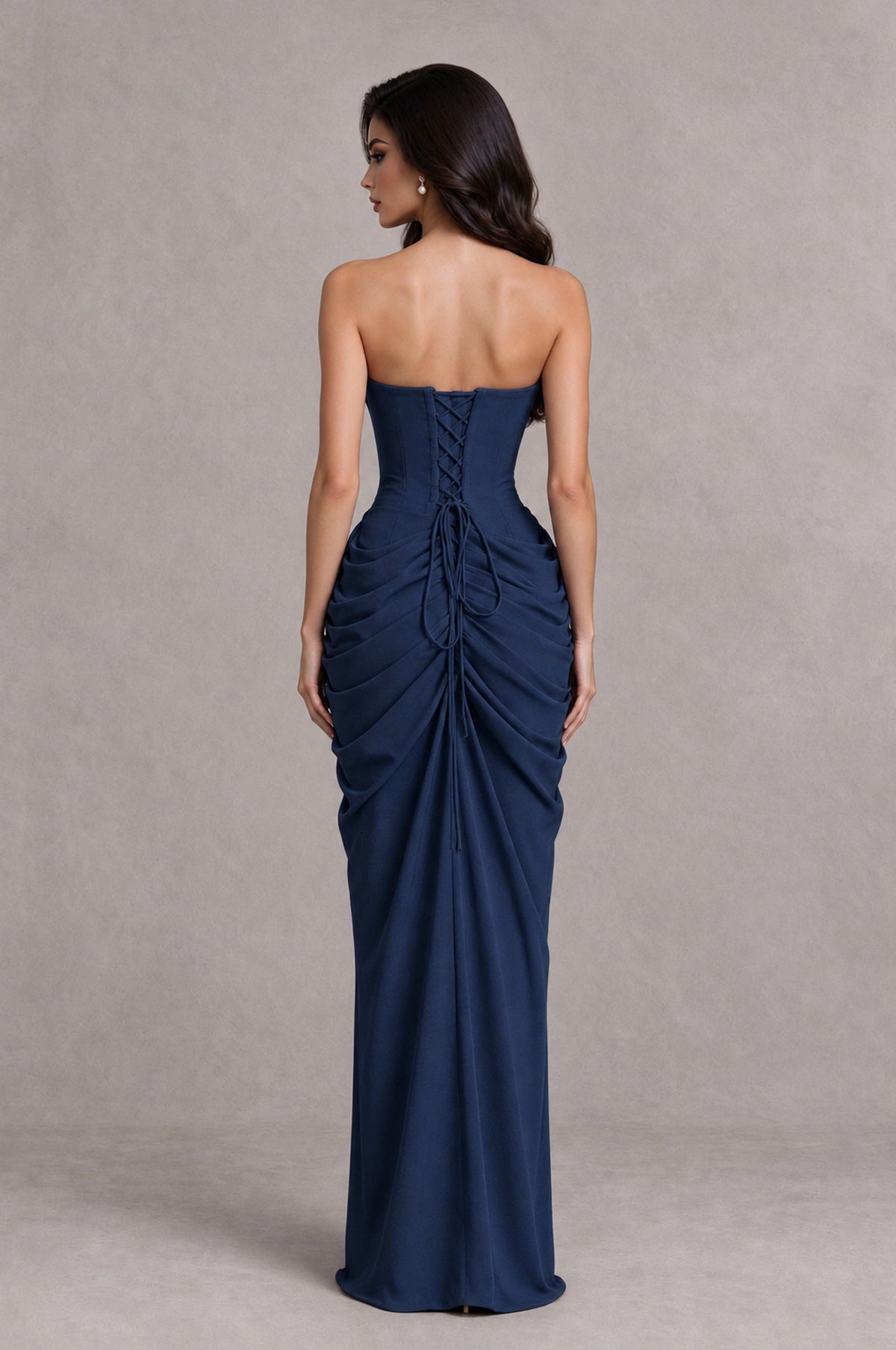 BOLODOO Navy Blue Strapless Ruched Corset Evening Gown - Navy Blue - Navy Blue_2