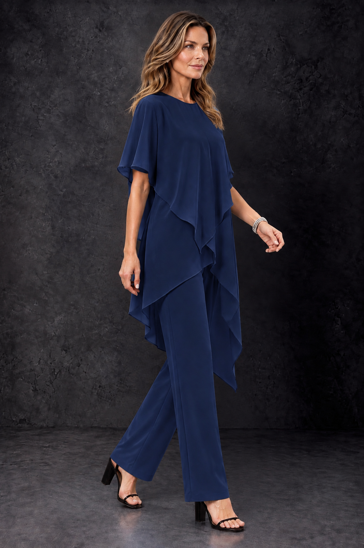 BOLODOO Navy Blue Chiffon Two Piece Mother of the Bride Pant Suit - Navy Blue - Navy_Blue_2