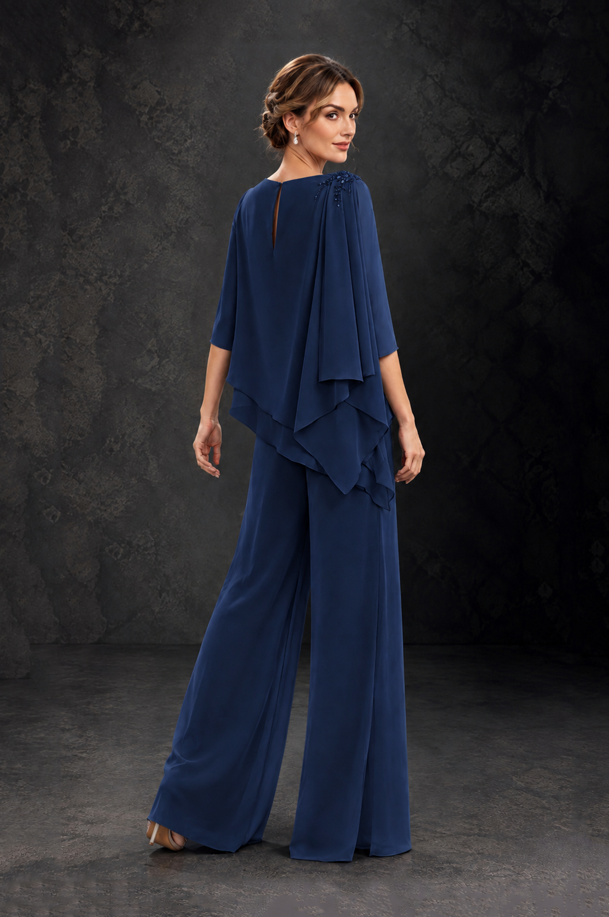 BOLODOO Navy Blue Layered Wide-Leg Mother of the Bride Pant Suit - Navy Blue - Navy Blue_2