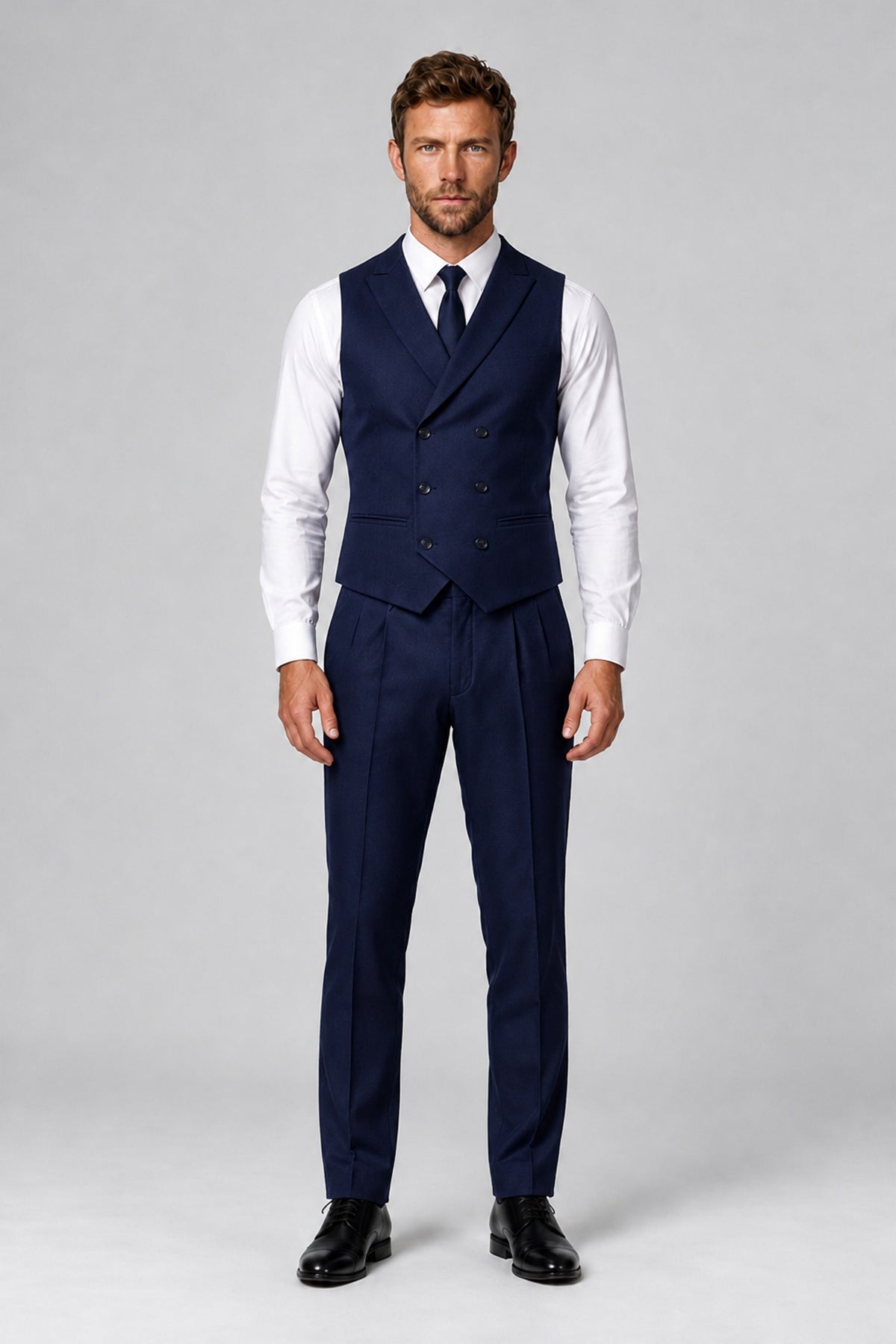 Bolodoo Men's Navy Blue Double-Breasted Vest and Pants 2-Piece Suit - Navy Blue - Navy Blue_2