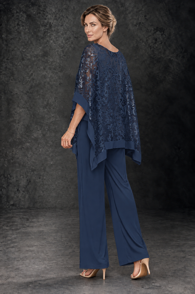 BOLODOO Navy Blue Floral Cape Mother of the Bride Pant Suit - Navy Blue - Navy_Blue_2