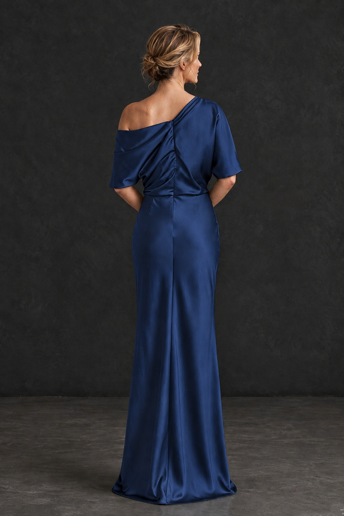 BOLODOO Navy Blue Satin Asymmetric Mother of the Bride Dress - Navy Blue - Navy Blue_2
