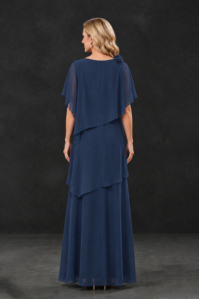 BOLODOO Navy Blue Tiered Flutter Sleeve Mother of the Bride Maxi Dress - Navy Blue - Navy Blue_2