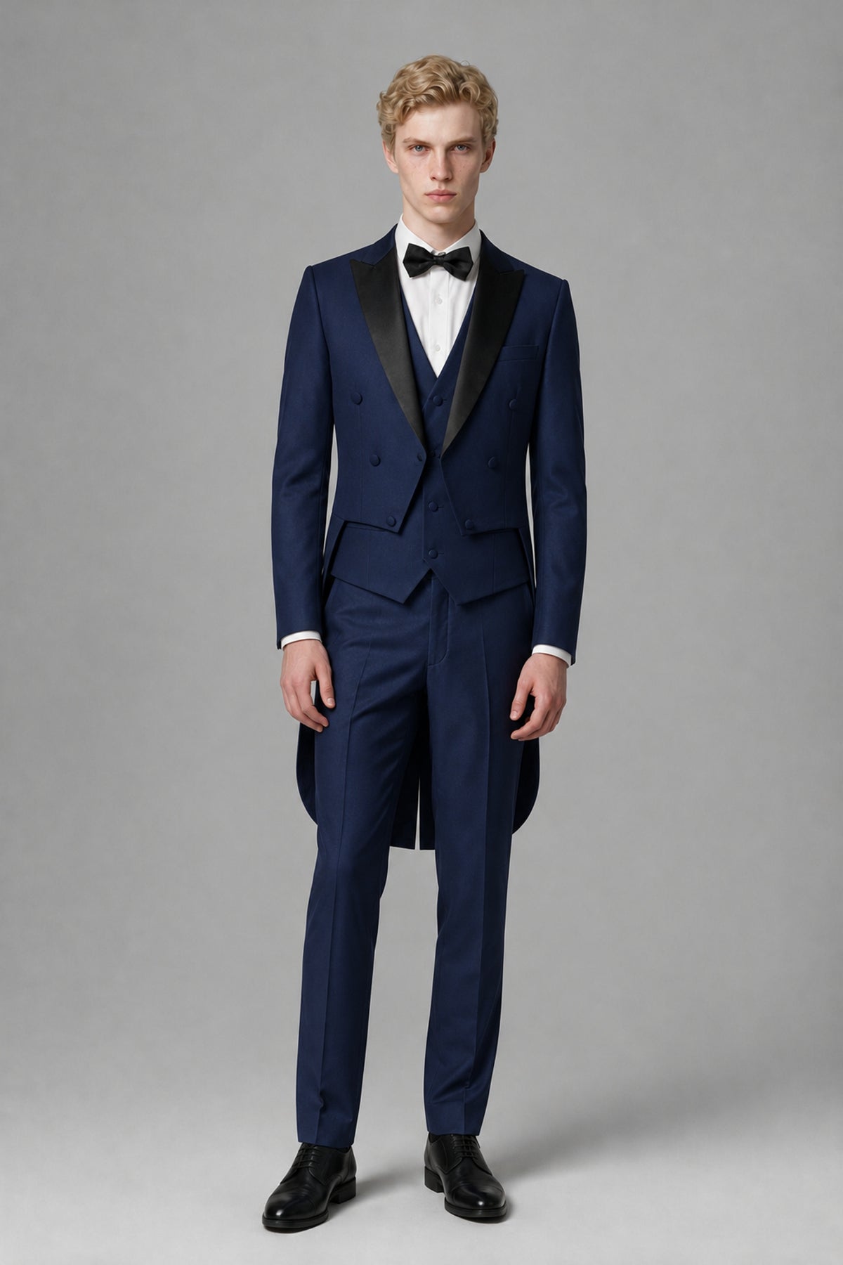 Bolodoo Men's Navy Blue 3-Piece Tailcoat Tuxedo Suit with Vest & Trousers - Navy Blue - Navy Blue_2