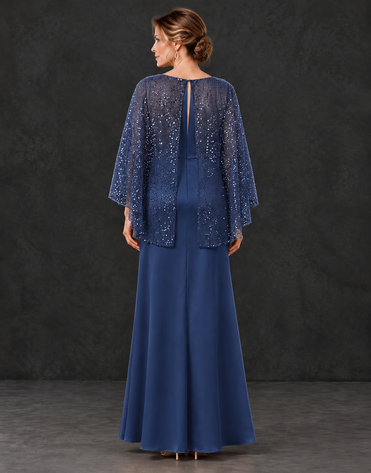 BOLODOO Navy Blue Sparkle Cape Sleeve Mother of the Bride Dress - Navy Blue - Navy_Blue_2