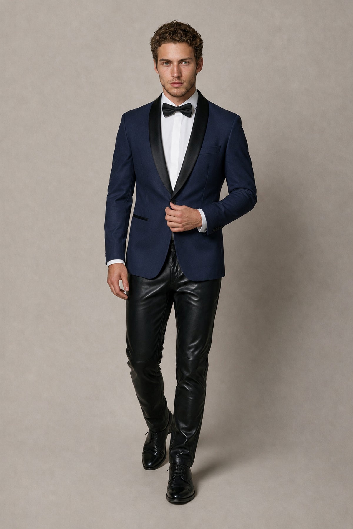 BOLODOO Men's Navy Blue Tuxedo Blazer | Black Shawl Lapel Single-Breasted Formal Jacket - Navy Blue