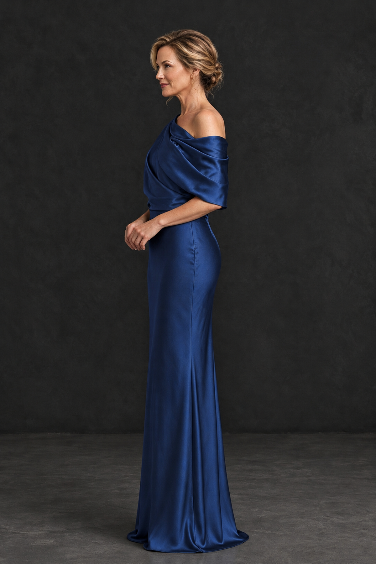 BOLODOO Navy Blue Satin Asymmetric Mother of the Bride Dress - Navy Blue - Navy Blue_3
