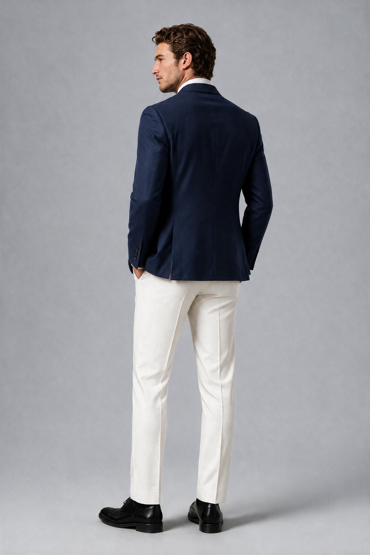 BOLODOO Men's Navy Blue Satin 3-Piece Suit | Blazer, Vest & Trousers Set - Navy Blue - Navy Blue_3