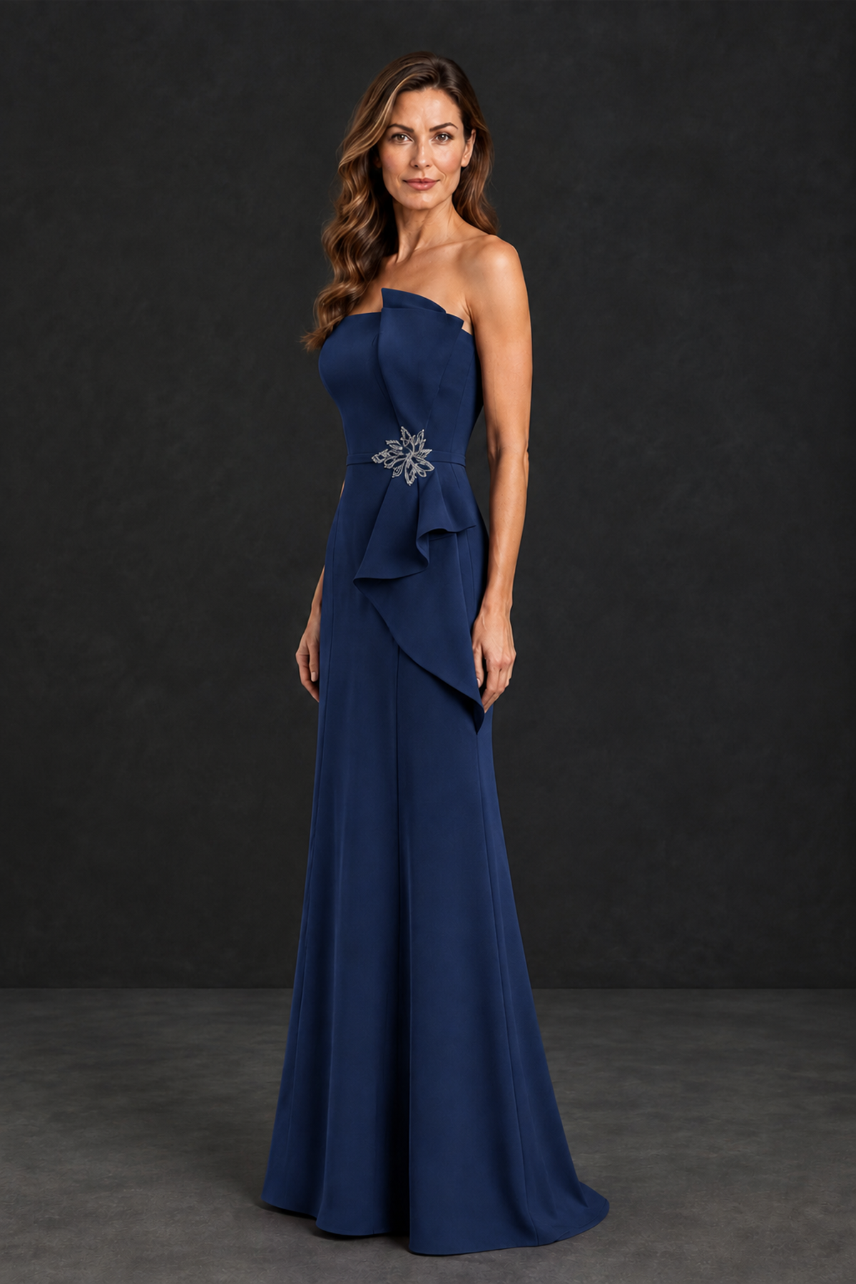 BOLODOO Navy Blue Strapless Mother of the Bride Dress with Ruffle Detail - Navy Blue - Navy_Blue_3