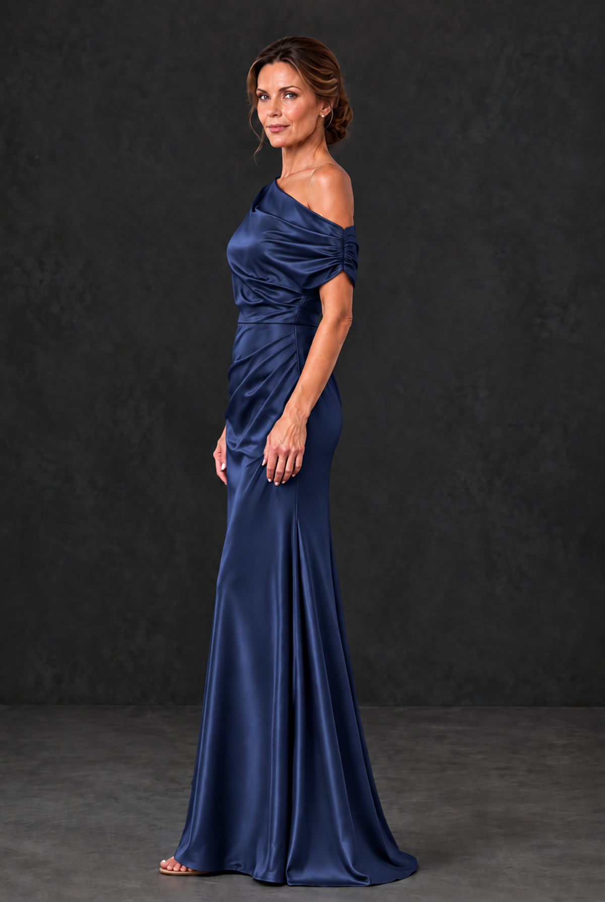 BOLODOO Navy Blue Asymmetric Ruched Mother of the Bride Dress - Navy Blue - Navy_Blue_3