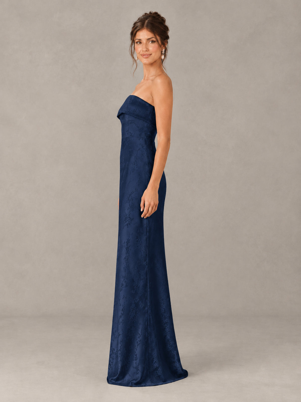 BOLODOO Navy Blue Strapless Floral Bridesmaid Dress - Navy Blue - Navy Blue_3