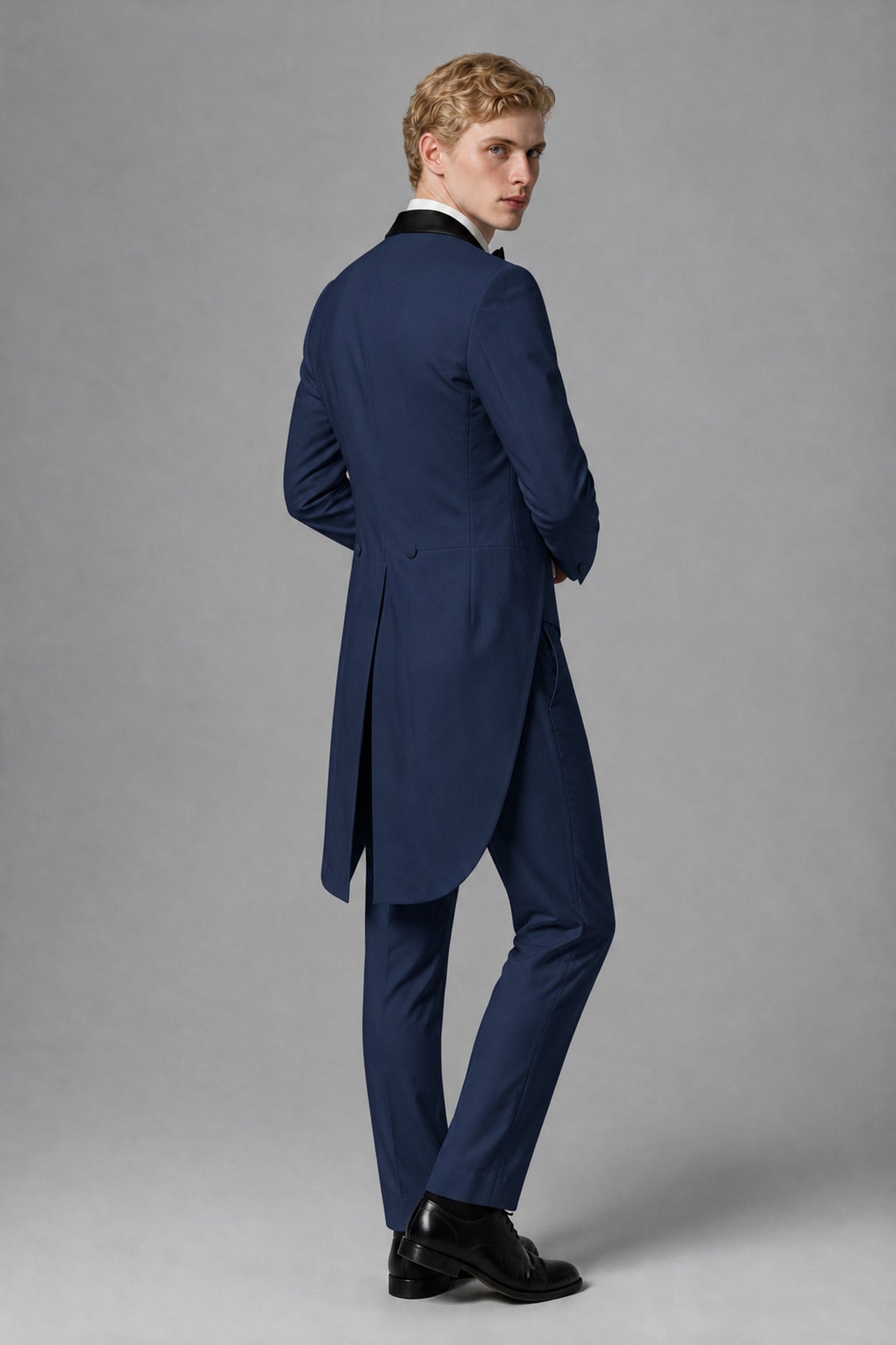Bolodoo Men's Navy Blue 3-Piece Tailcoat Tuxedo Suit with Vest & Trousers - Navy Blue - Navy Blue_3