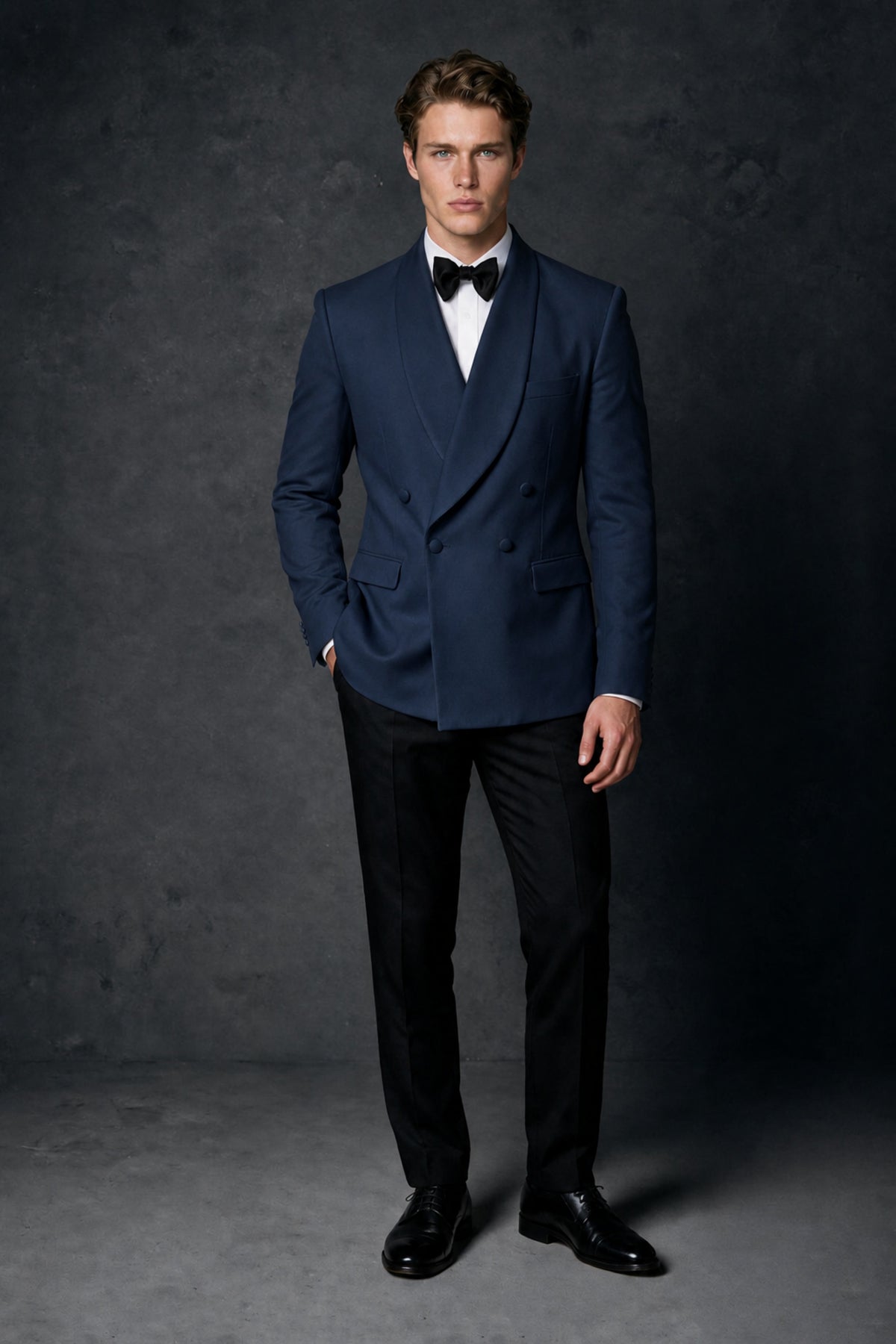 BOLODOO Men's Navy Blue Double-Breasted Tuxedo Blazer – Shawl Lapel Formal Suit Jacket - Navy Blue