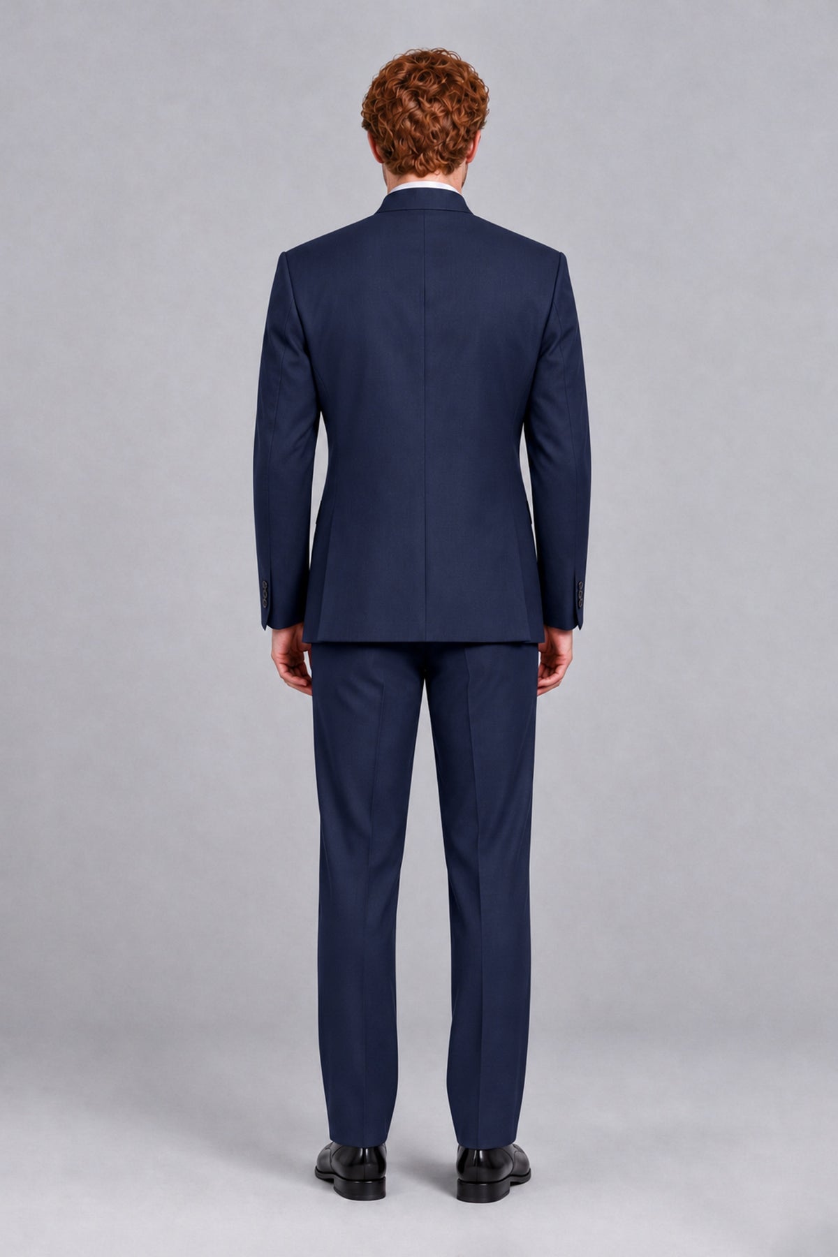 BOLODOO Men's Navy Blue Mandarin Collar Two-Piece Suit - Navy Blue - Navy Blue_3