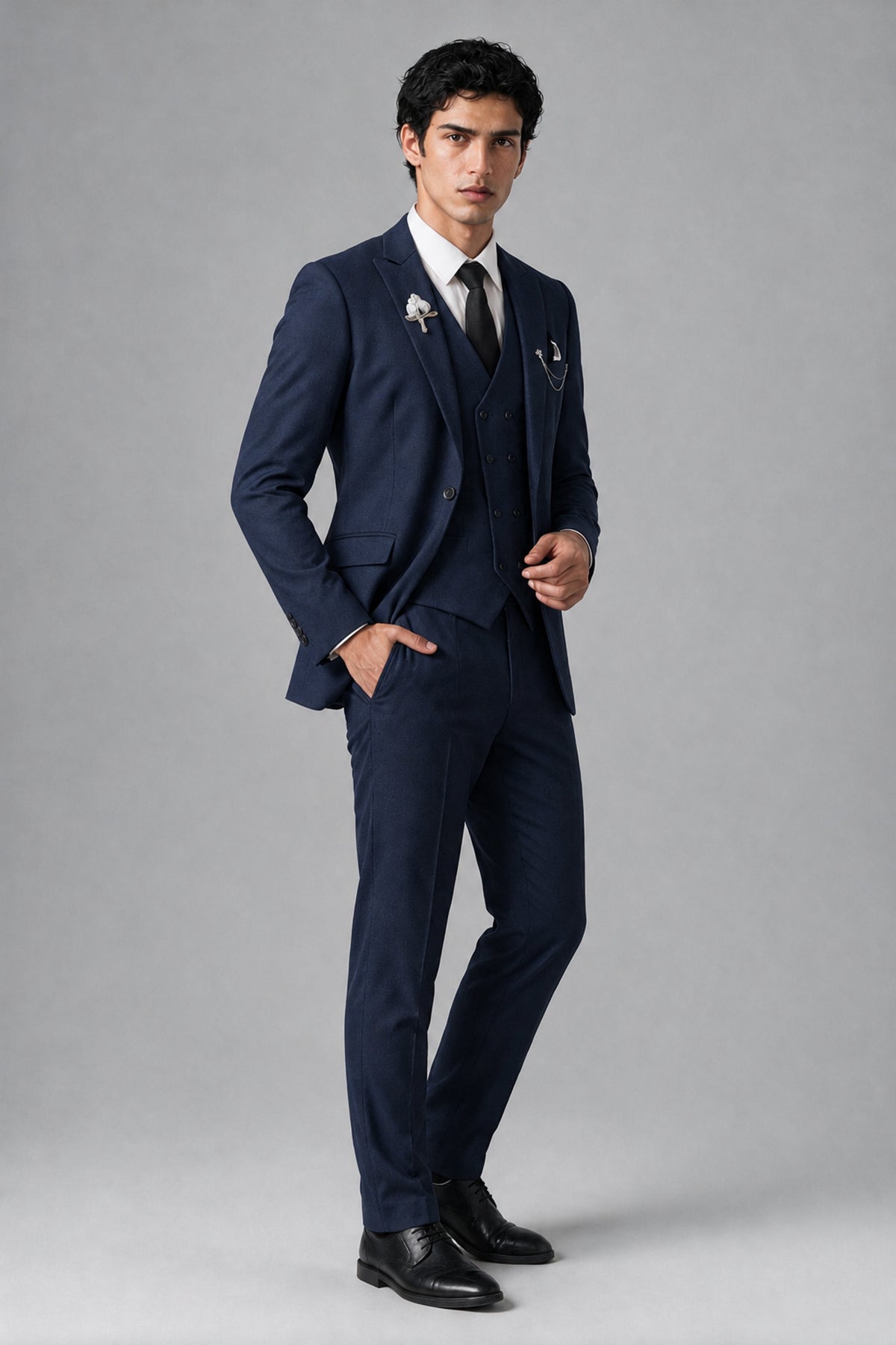 Bolodoo Men's Navy Blue 2-Piece Suit – Notch Lapel Jacket & Trousers - Navy Blue - Navy_Blue_3
