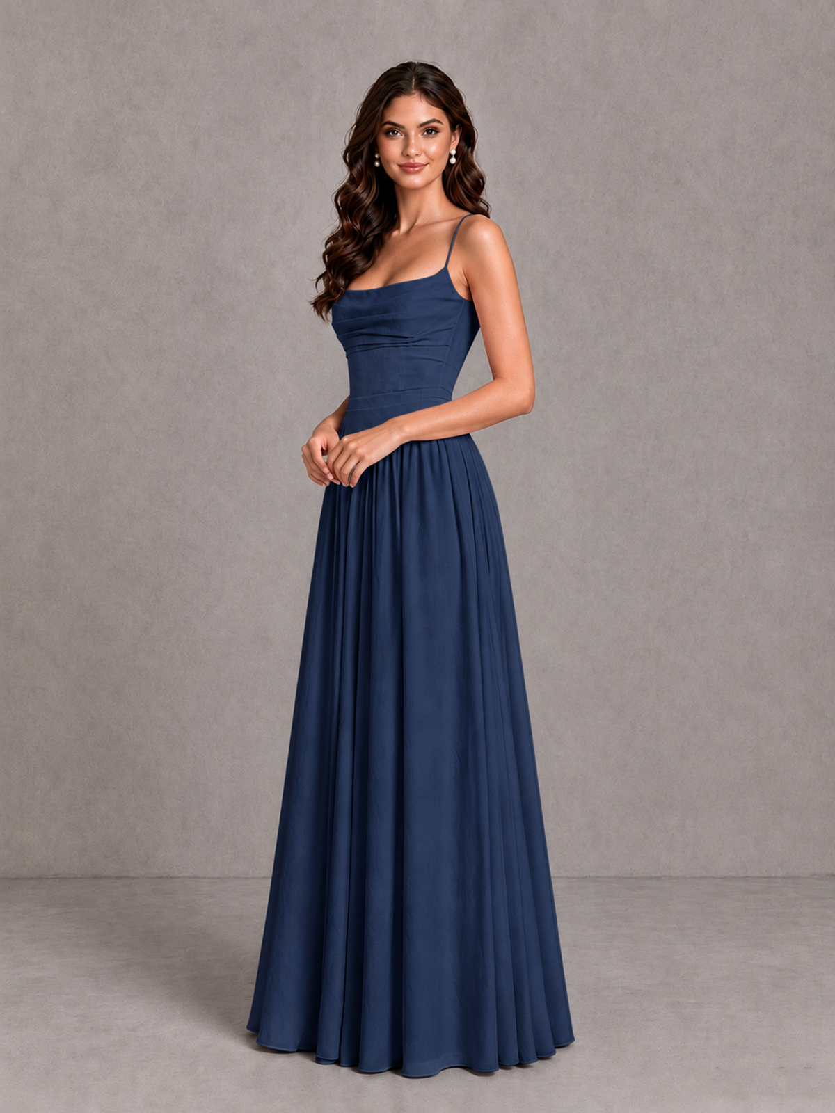 BOLODOO Navy Blue Lace-Up Back A-Line Bridesmaid Dress - Navy Blue - Navy Blue_3