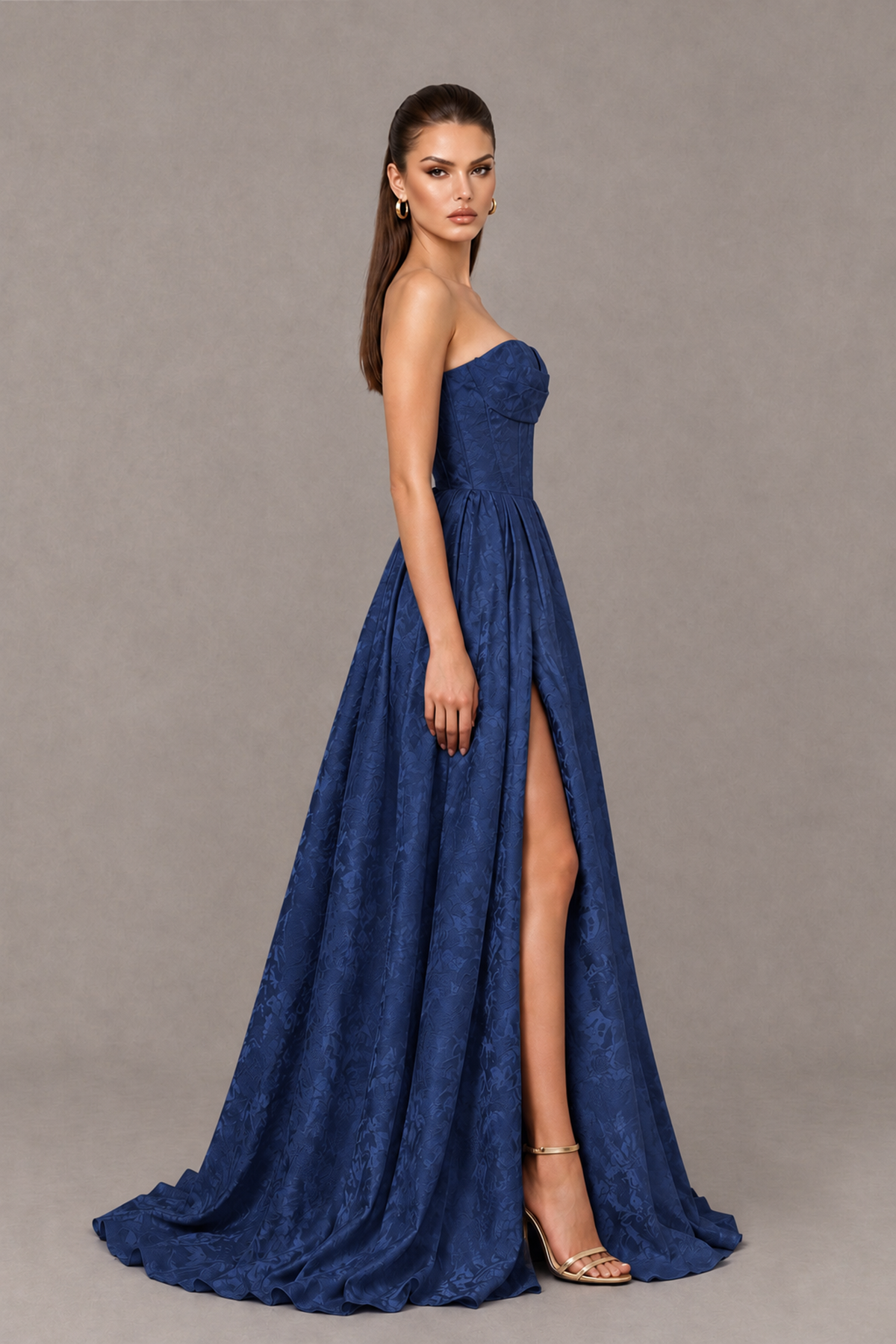 BOLODOO Navy Blue Strapless Sweetheart Corset Prom Dress with High Slit – Lace-Up Back A-Line Evening Gown - Navy Blue - Navy Blue_3