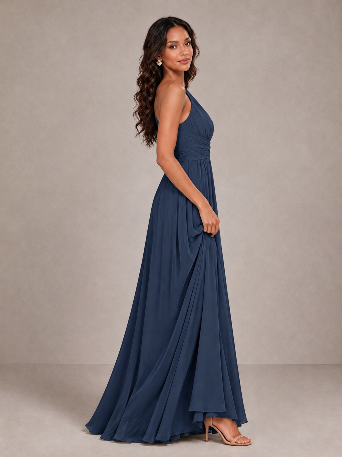 BOLODOO Navy Blue One-Shoulder A-Line Bridesmaid Dress - Navy Blue - Navy Blue_4