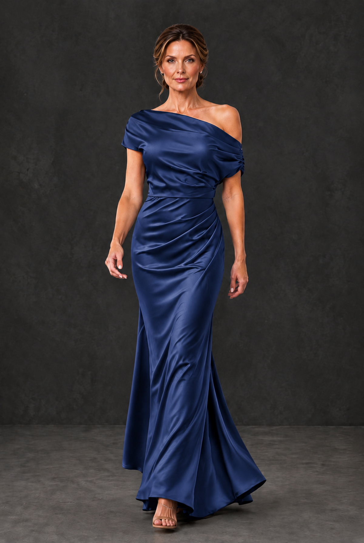 BOLODOO Navy Blue Asymmetric Ruched Mother of the Bride Dress - Navy Blue - Navy_Blue_4