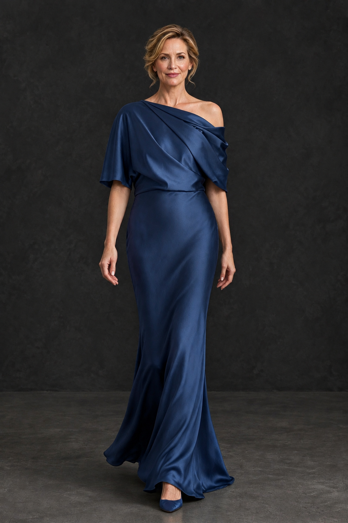 BOLODOO Navy Blue Satin Asymmetric Mother of the Bride Dress - Navy Blue - Navy Blue_4