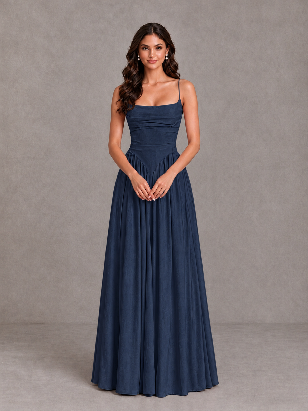 BOLODOO Navy Blue Lace-Up Back A-Line Bridesmaid Dress - Navy Blue - Navy Blue_4