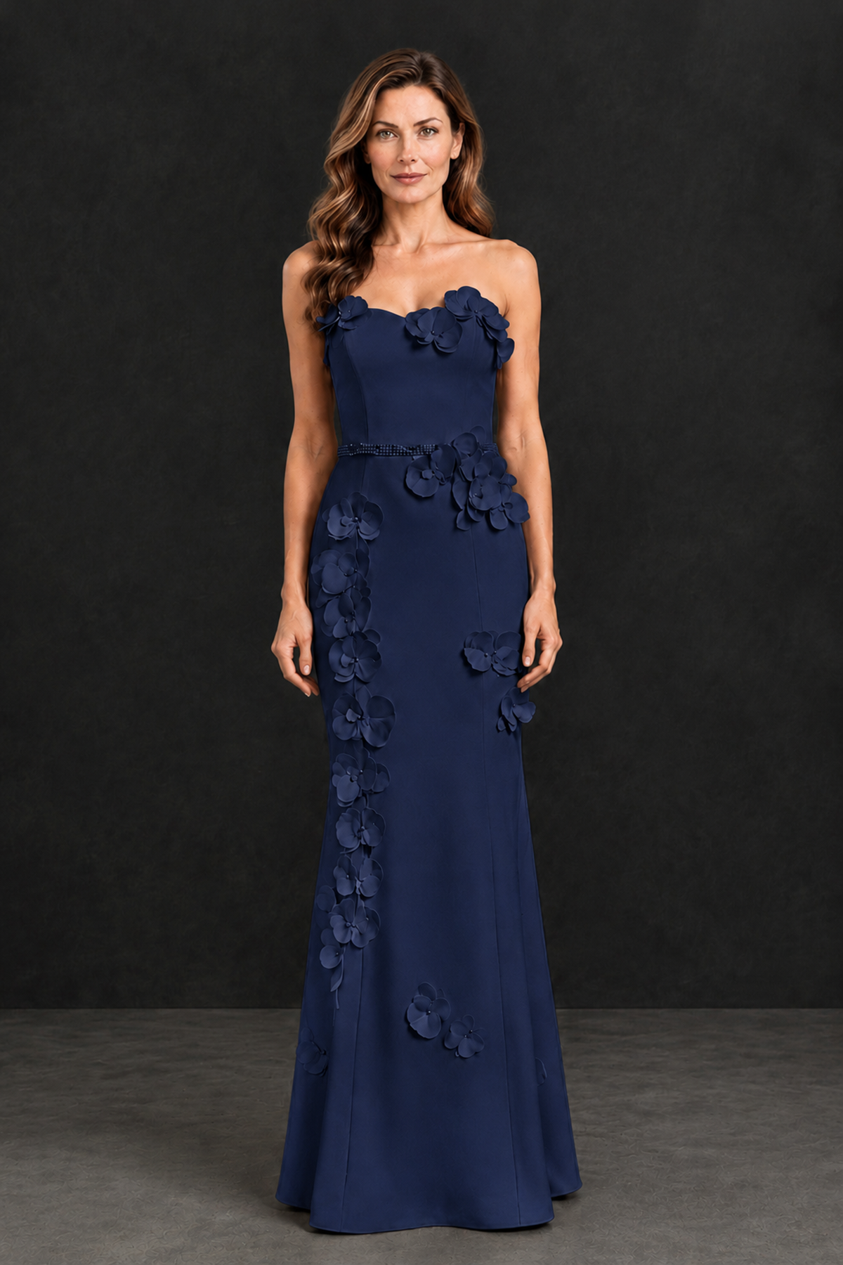 BOLODOO Navy Blue Strapless Mother of the Bride Dress with 3D Floral Appliques - Navy Blue - Navy_Blue_4