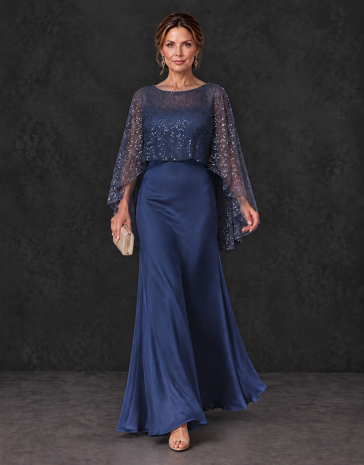 BOLODOO Navy Blue Sparkle Cape Sleeve Mother of the Bride Dress - Navy Blue - Navy_Blue_4