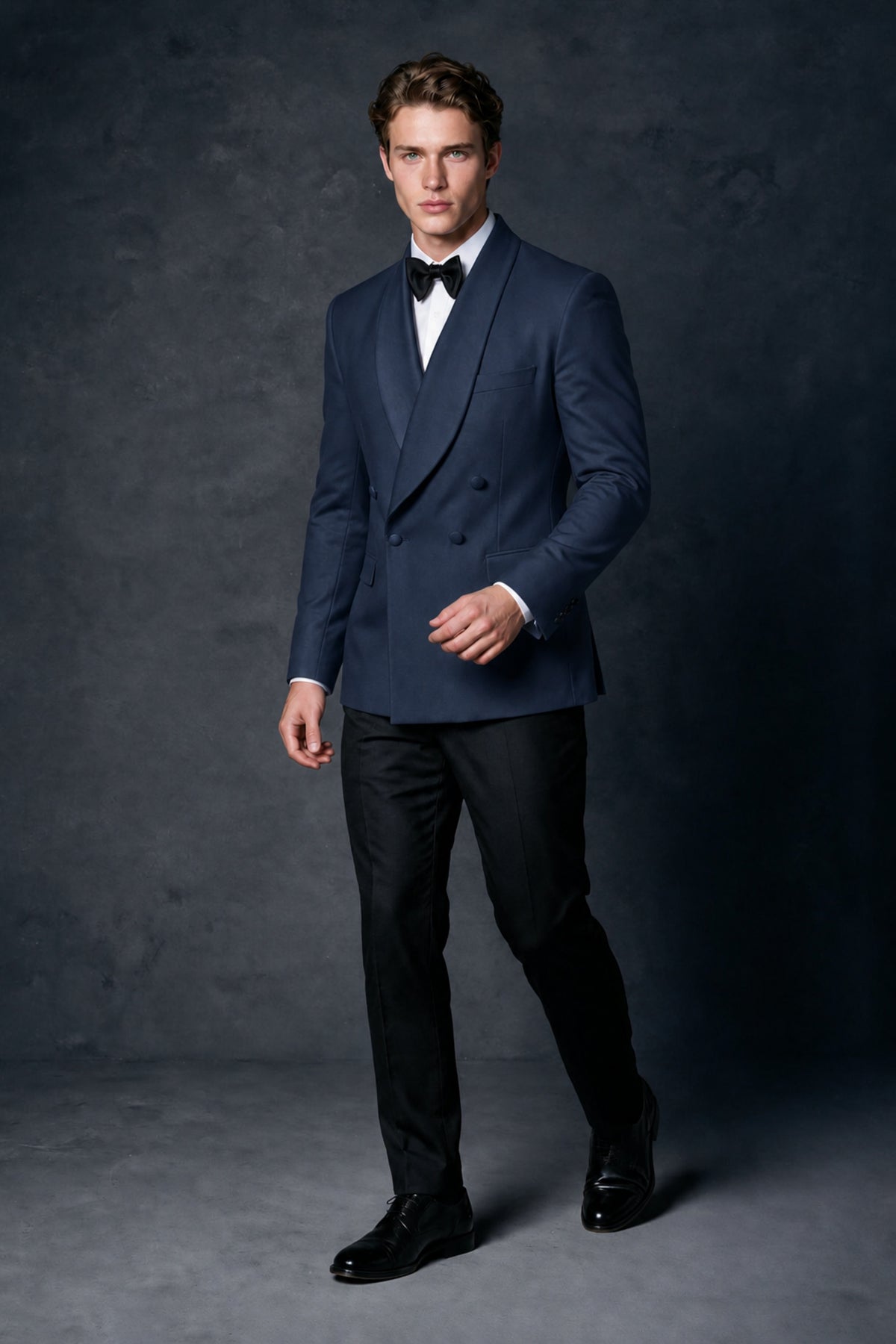 BOLODOO Men's Navy Blue Double-Breasted Tuxedo Blazer – Shawl Lapel Formal Suit Jacket - Navy Blue
