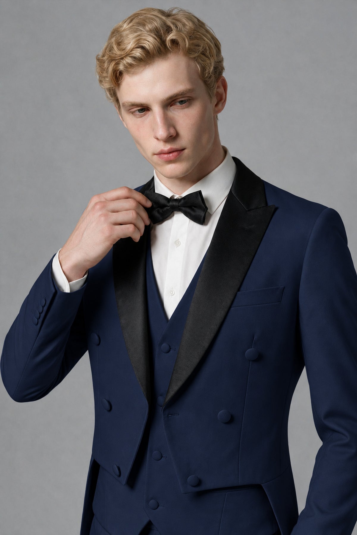 Bolodoo Men's Navy Blue 3-Piece Tailcoat Tuxedo Suit with Vest & Trousers - Navy Blue - Navy Blue_4