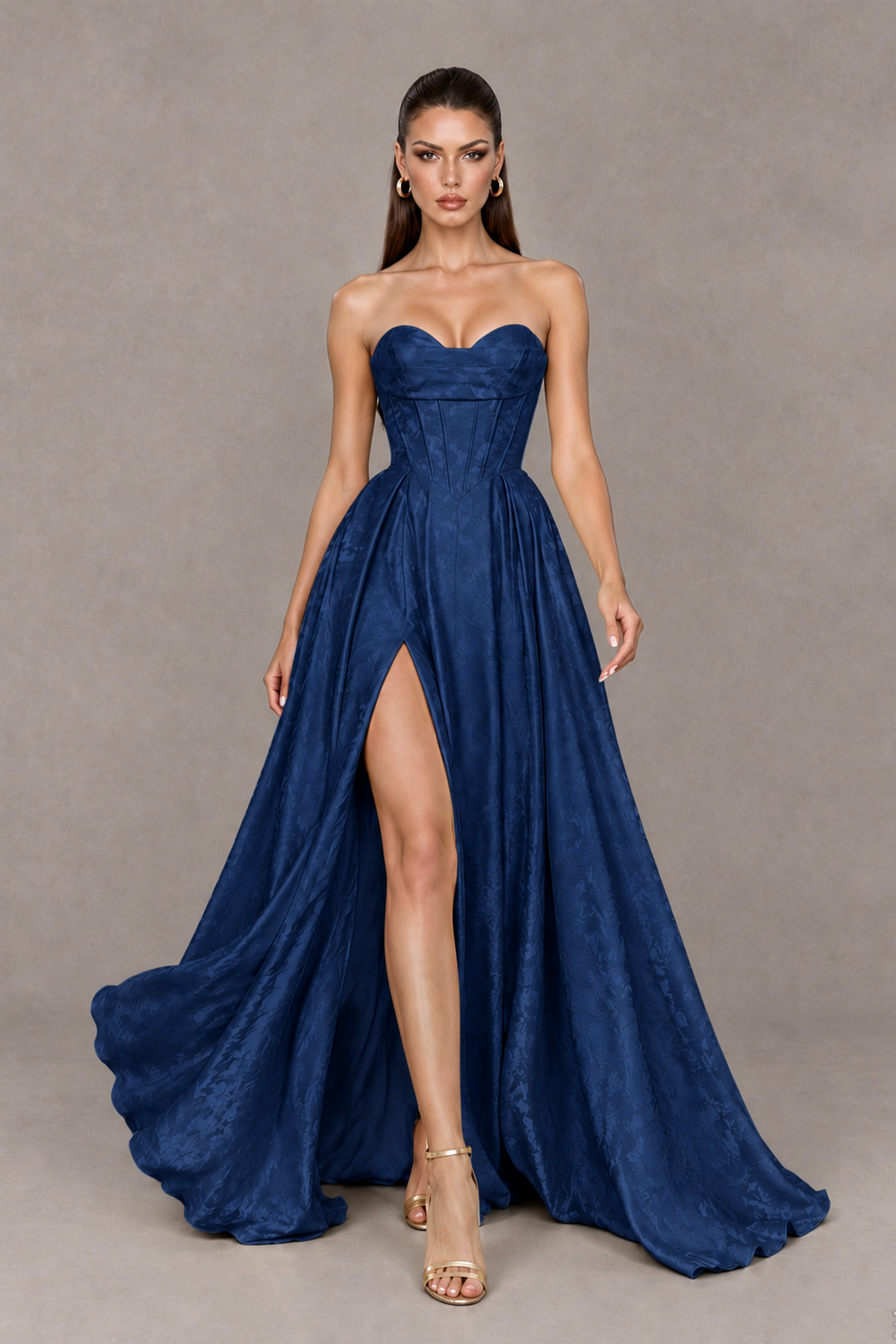 BOLODOO Navy Blue Strapless Sweetheart Corset Prom Dress with High Slit – Lace-Up Back A-Line Evening Gown - Navy Blue - Navy Blue_4