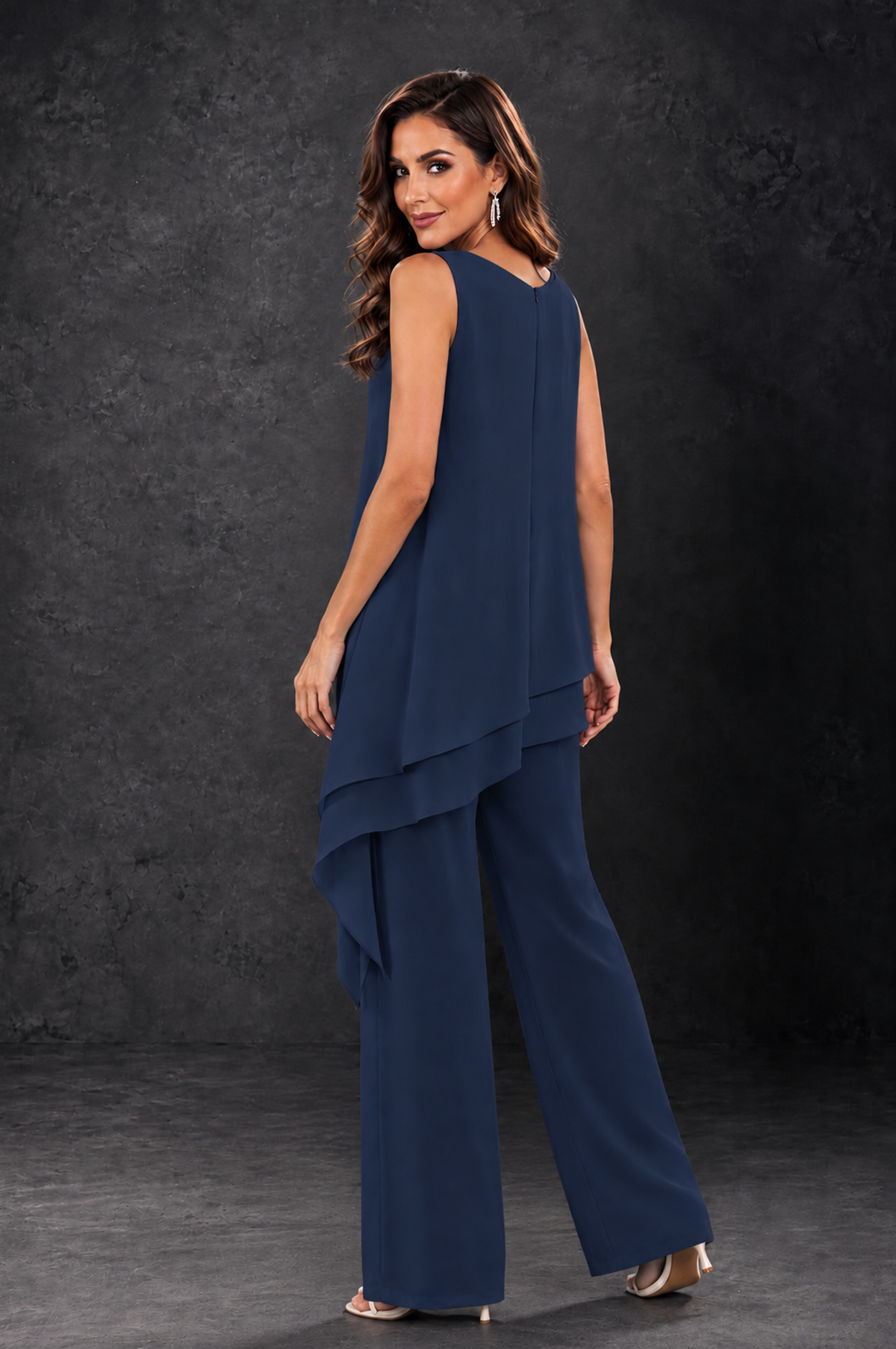 BOLODOO Navy Blue Layered Mother of the Bride Pantsuit with Jacket - Navy Blue - Navy_Blue_4
