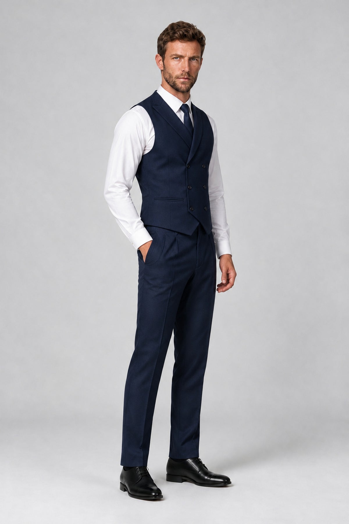 Bolodoo Men's Navy Blue Double-Breasted Vest and Pants 2-Piece Suit - Navy Blue - Navy Blue_4