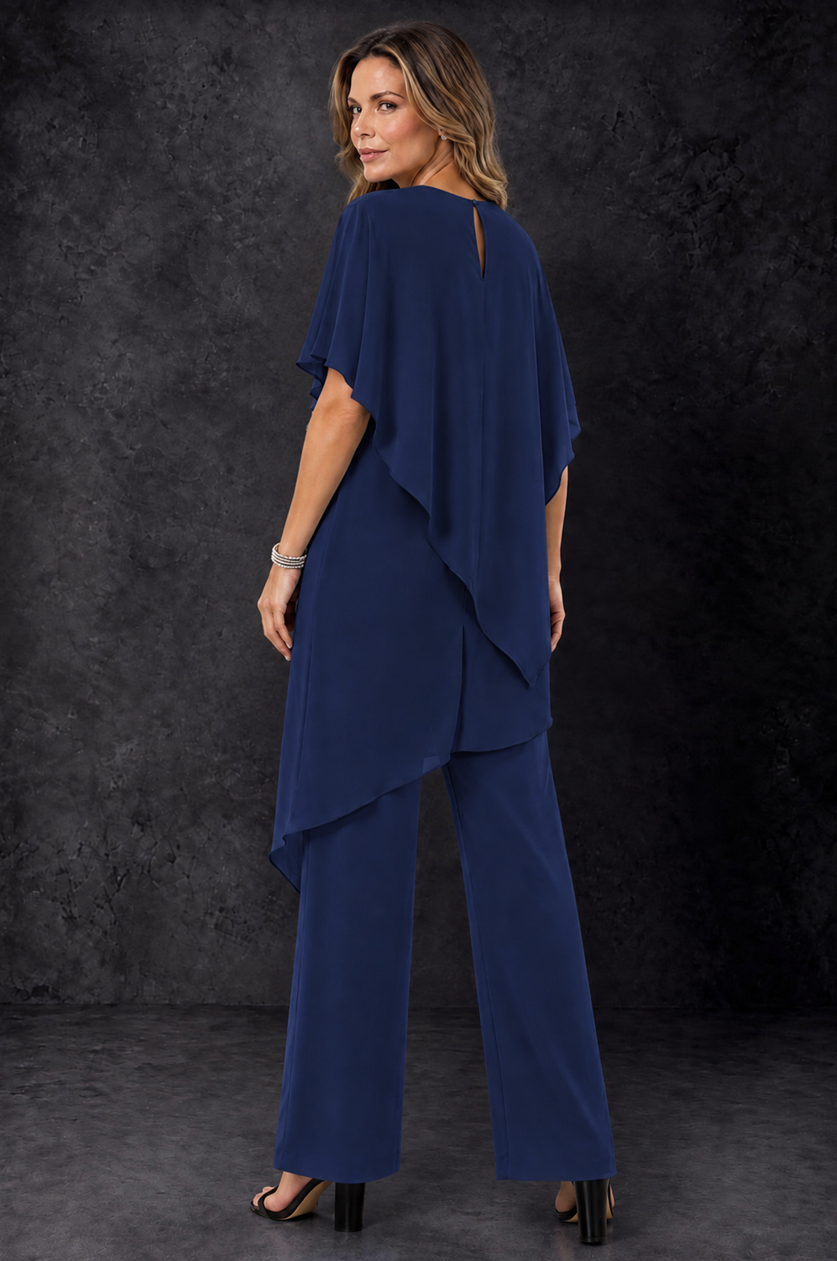 BOLODOO Navy Blue Chiffon Two Piece Mother of the Bride Pant Suit - Navy Blue - Navy_Blue_4