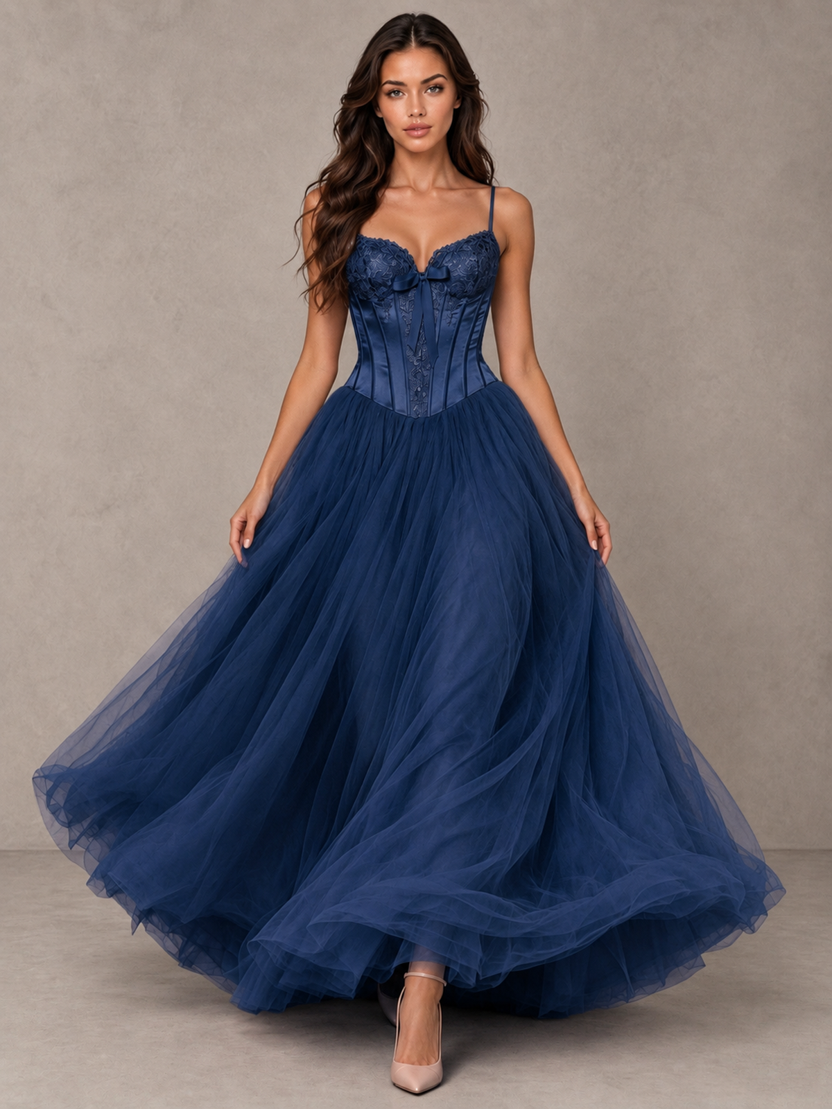 BOLODOO Navy Blue Corset Tulle Prom Dress with Spaghetti Straps - Navy Blue - Navy_Blue_4