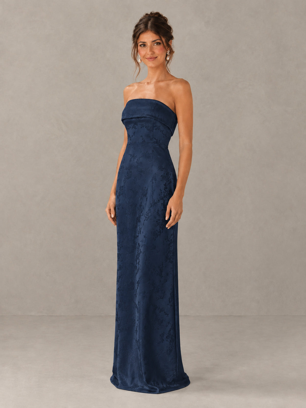 BOLODOO Navy Blue Strapless Floral Bridesmaid Dress - Navy Blue - Navy Blue_4