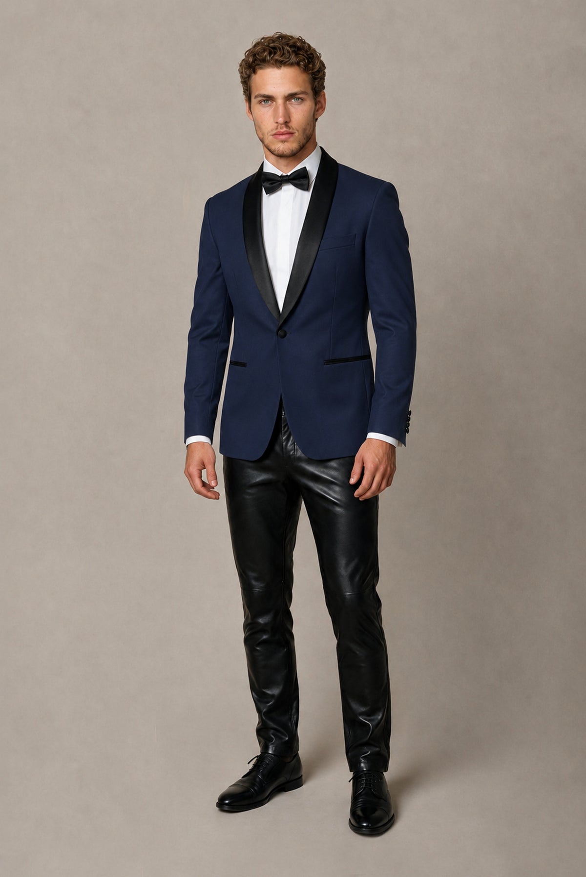 BOLODOO Men's Navy Blue Tuxedo Blazer | Black Shawl Lapel Single-Breasted Formal Jacket - Navy Blue