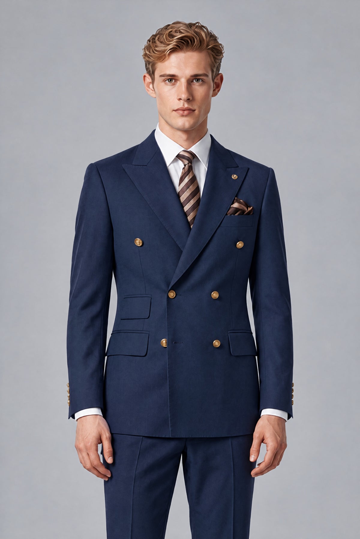 Bolodoo Men's Navy Blue Double-Breasted 2-Piece Wedding Suit - Navy Blue - Navy Blue (1)