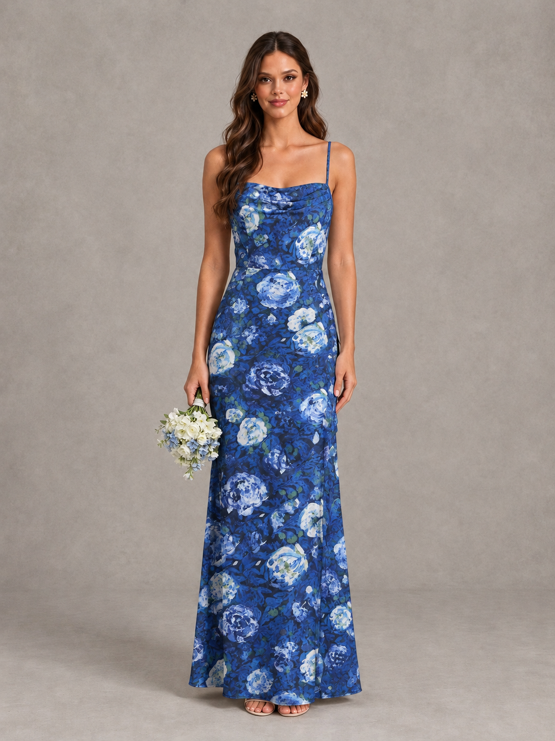 Navy Blue Floral Bridesmaid Dress with Crisscross Open Back - Navy Blue - Navy Blue (1)