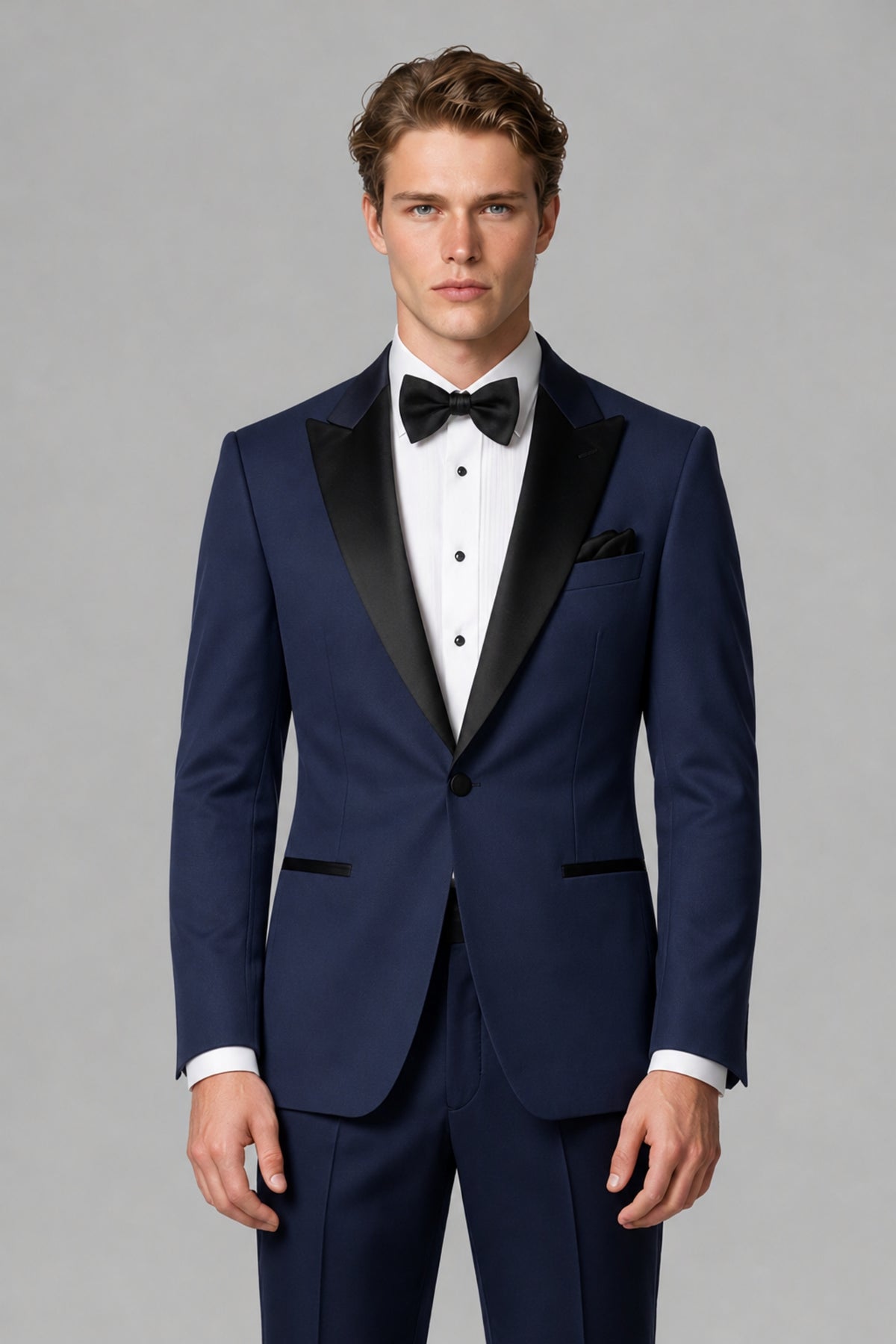 BOLODOO Men's Navy Blue Single-Button Tuxedo Blazer & Black Trousers 2-Piece Suit Set - Navy Blue - Navy Blue (1)