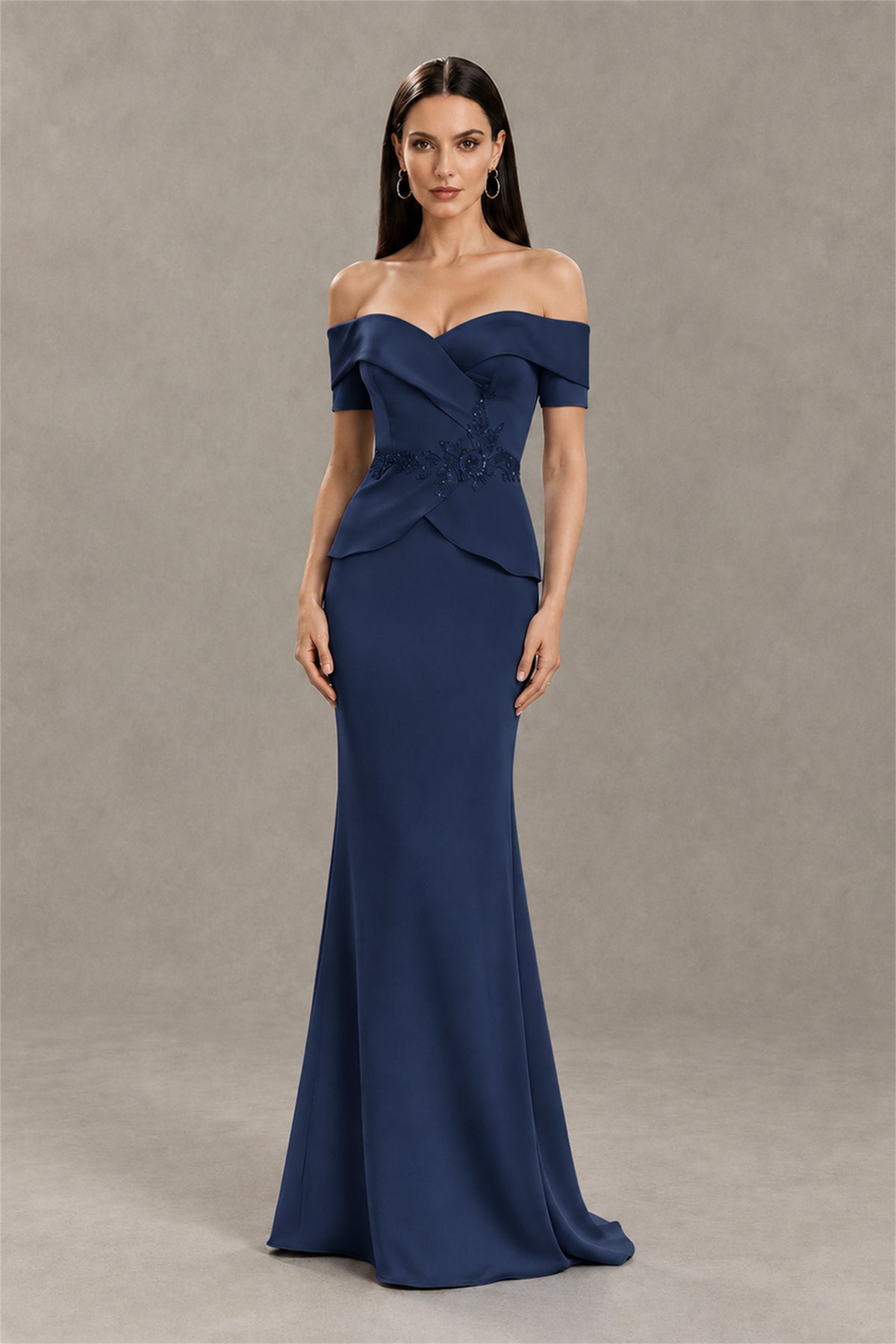 BOLODOO Navy Blue Off-Shoulder Mermaid Mother of the Bride Dress - Navy Blue