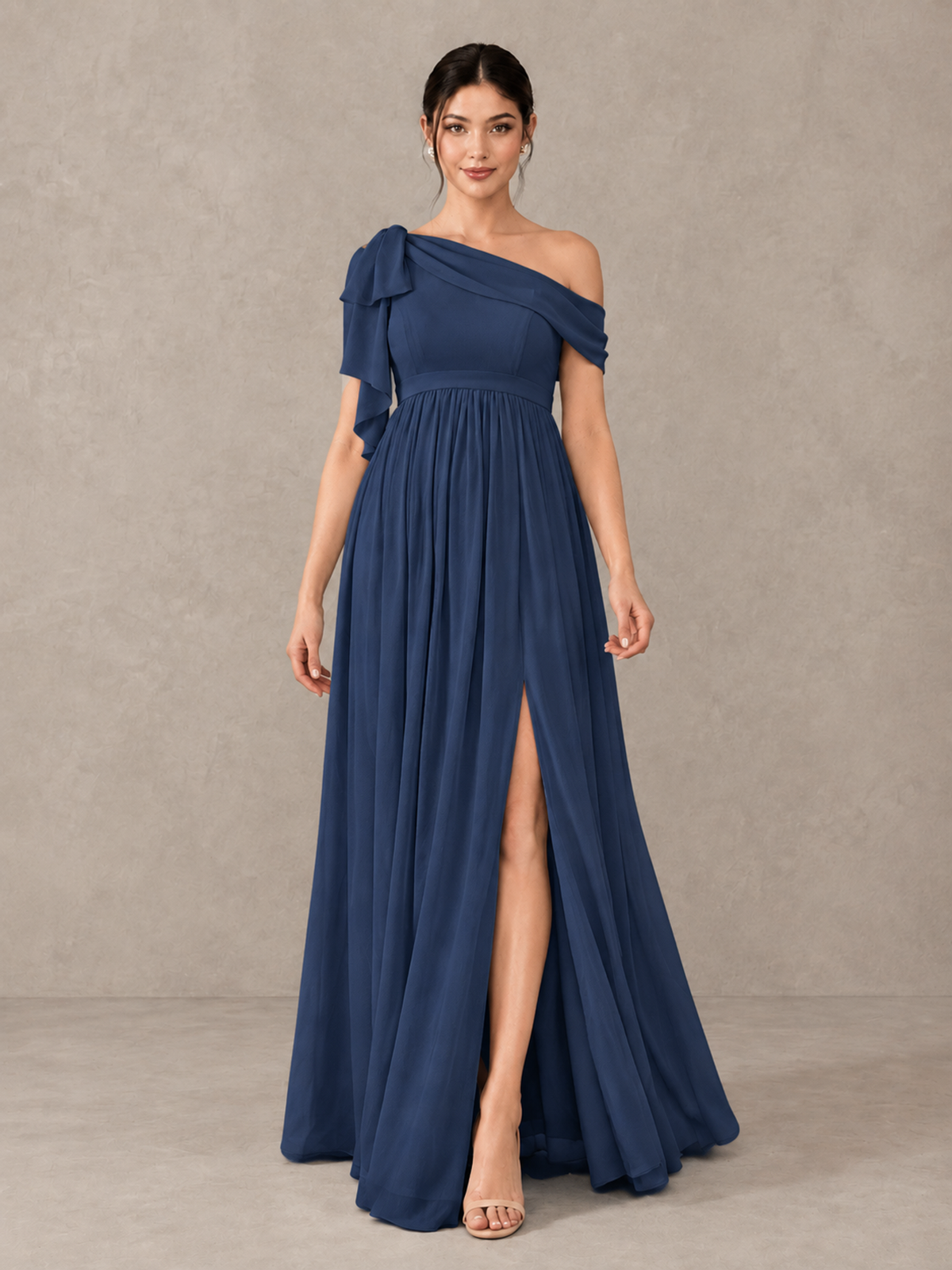 BOLODOO Navy Blue One-Shoulder Maternity Bridesmaid Dress with Slit - Navy Blue - Navy Blue (1)