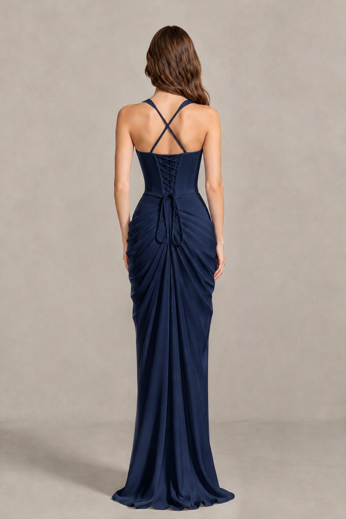 BOLODOO Chocolate Navy Blue Sweetheart Maxi Dress with High Slit - Navy Blue