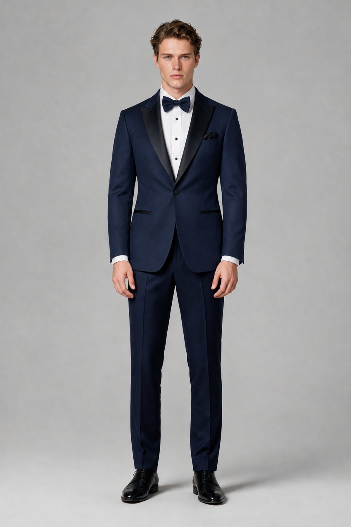 BOLODOO Men's Navy Blue Single-Button Tuxedo Blazer & Black Trousers 2-Piece Suit Set - Navy Blue - Navy Blue (2)