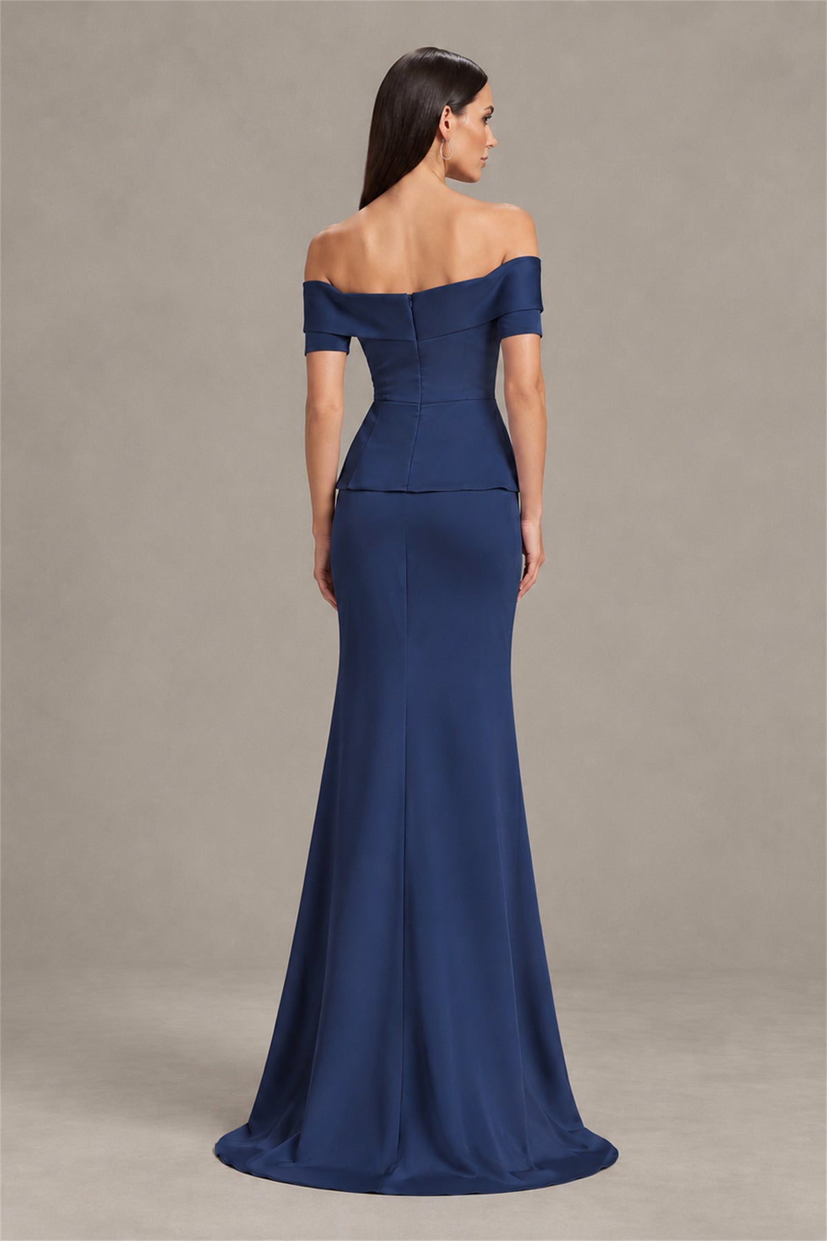 BOLODOO Navy Blue Off-Shoulder Mermaid Mother of the Bride Dress - Navy Blue