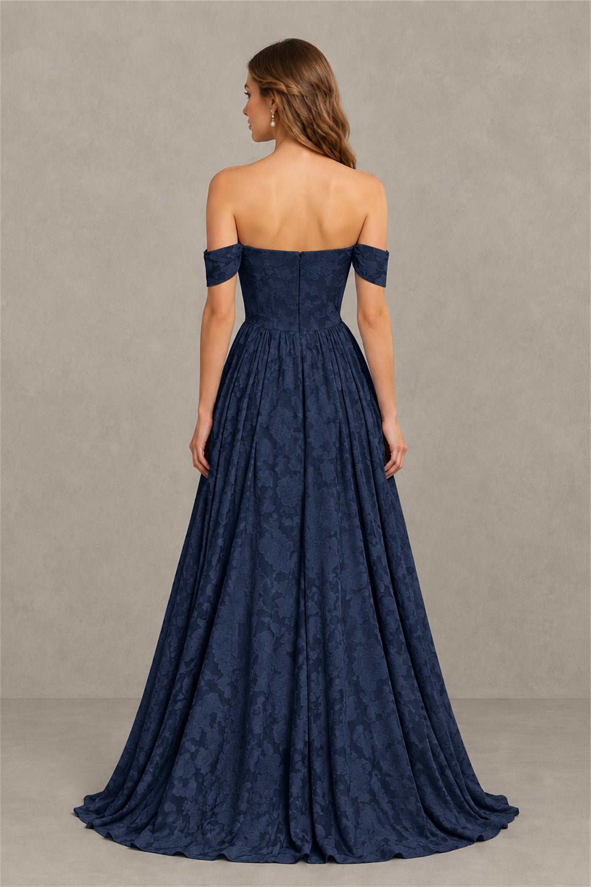 BOLODOO Navy Blue Off-Shoulder Floral A-Line Maxi Dress - Navy Blue