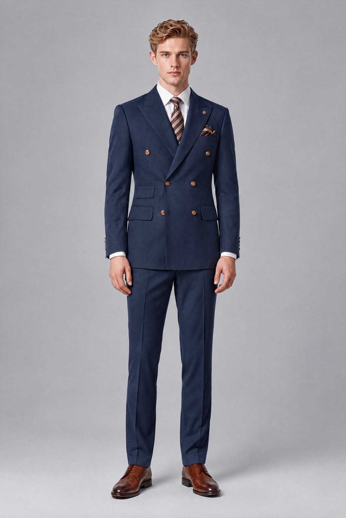 Bolodoo Men's Navy Blue Double-Breasted 2-Piece Wedding Suit - Navy Blue - Navy Blue (2)