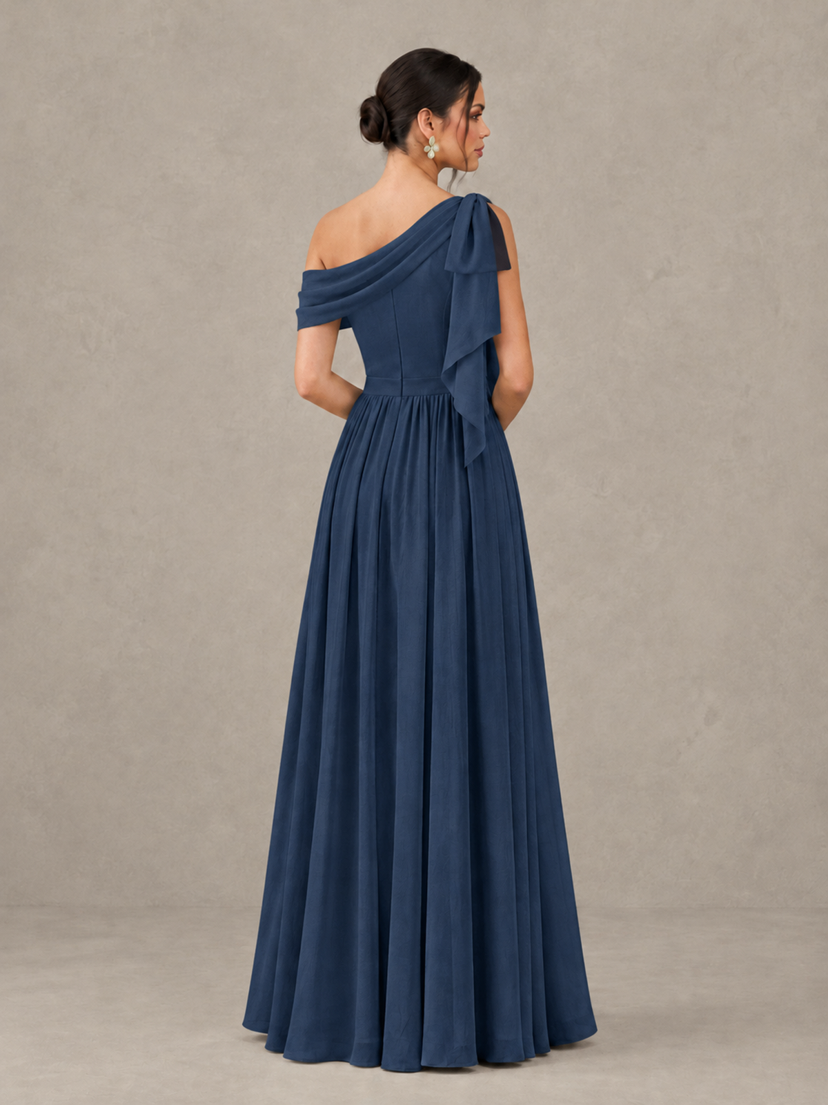 BOLODOO Navy Blue One-Shoulder Maternity Bridesmaid Dress with Slit - Navy Blue - Navy Blue (2)