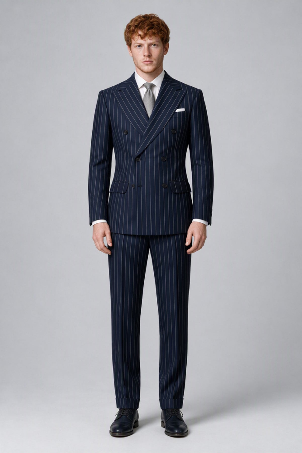 Bolodoo Men's Navy Blue Pinstripe Double-Breasted 2-Piece Suit – Jacket & Trousers - Navy Blue - Navy Blue (3)