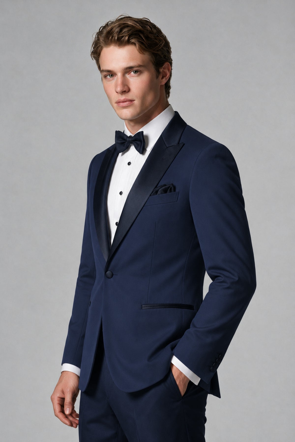 BOLODOO Men's Navy Blue Single-Button Tuxedo Blazer & Black Trousers 2-Piece Suit Set - Navy Blue - Navy Blue (3)