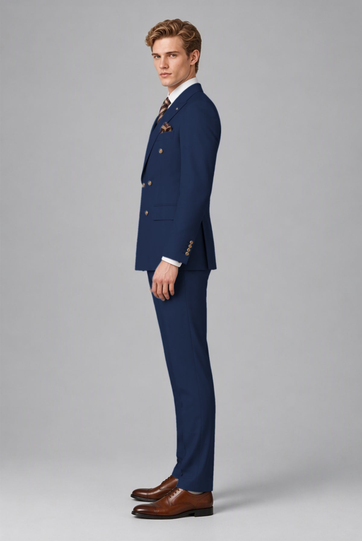 Bolodoo Men's Navy Blue Double-Breasted 2-Piece Wedding Suit - Navy Blue - Navy Blue (4)